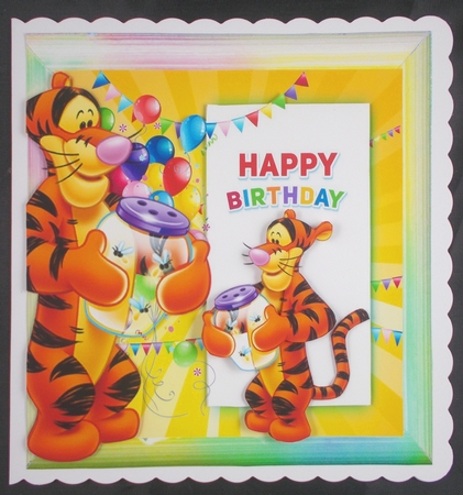 Cute tiger in Rainbow frame with balloons 8x8 by Linda Short
