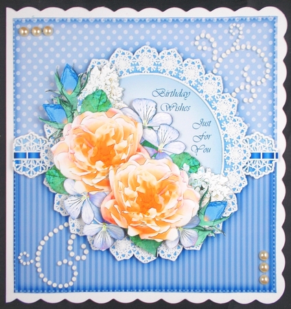 A Touch of Elegance Flowers, Pearls and Lace 8 x 8 Scalloped Corner Topper   by Linda Short
