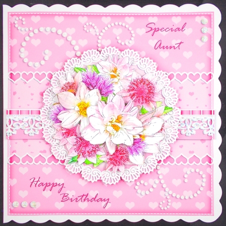 A Touch of Elegance Flowers, Pearls and Lace 8 x 8 Scalloped Corner Topper   by Linda Short