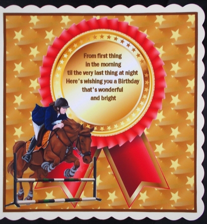 Horse jumping birthday insert by Linda Short