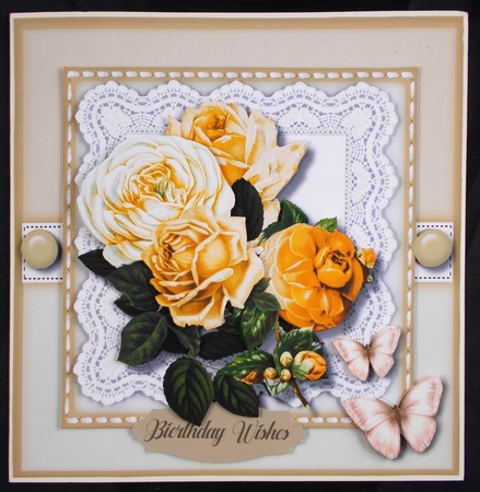 Beautiful Yellow Roses on lace  by Linda Short