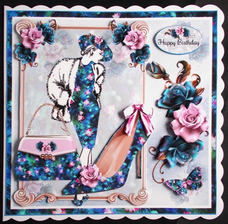 Blue Floral Fashion Silhouette Handbag & Shoe Mini Page Kit by Linda Short