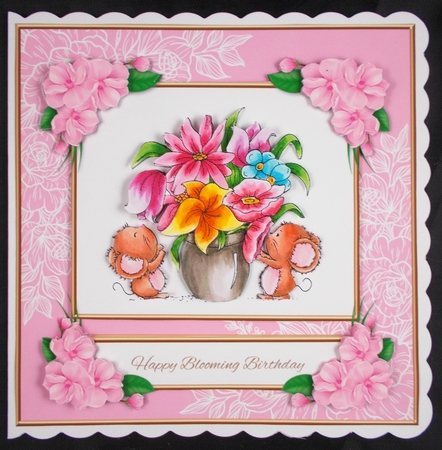Happy Blooming Birthday - Cute Mice Topper by Linda Short