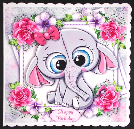 Beautiful Grey Elephant With Pink Flowers 8x8 Mini Kit by Linda Short