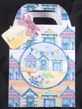 A4 Paper Beach Huts On Light Blue/Yellow Background by Linda Short