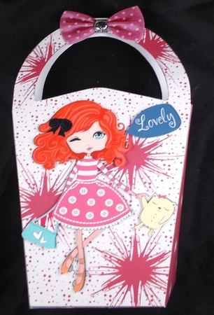 LARGE ROUND TOP GIFT BAG - GIRL WITH TEDDY by Linda Short