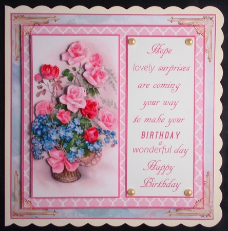 Birthday Wishes Vintage Decoupage 7x7ins Topper 1 by Linda Short