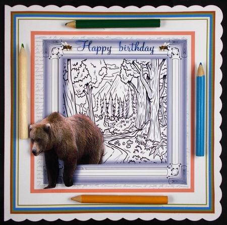 bear in the woods colouring card  by Linda Short