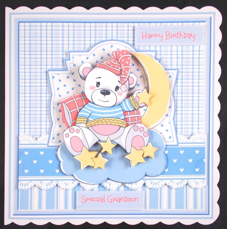 Teddy bear on a cloud 7x7 card by Linda Short