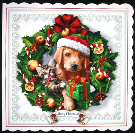 Dog & Cat Christmas Wreath Topper with Decoupage by Linda Short