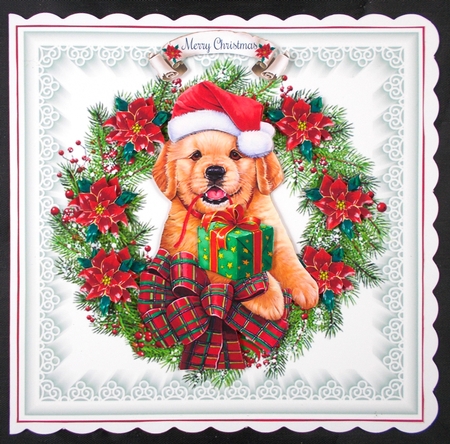 Dog Christmas Wreath Topper with Decoupage by Linda Short