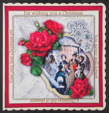 Christmas Border Greetings - Cerise Roses by Linda Short