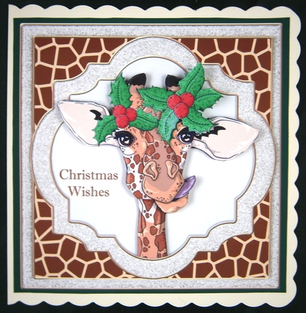 Christmas Giraffe with Holly quick card by Linda Short