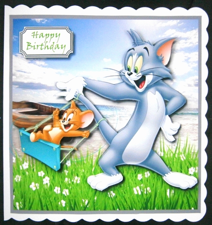 Tom and Jerry Birthday Card topper by Linda Short