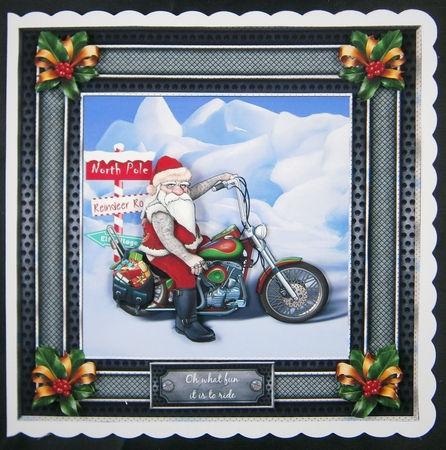 Oh What Fun It Is To Ride Biker Santa Card Front by Linda Short