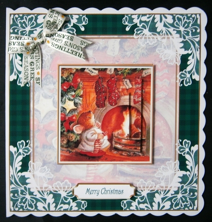 Christmas Stockings 7x7ins Vintage Lace Filigree Topper 2 by Linda Short