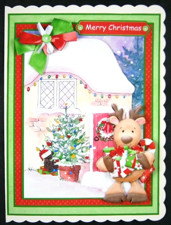 Reindeer Christmas.  A Christmas card topper with decoupage by Linda Short