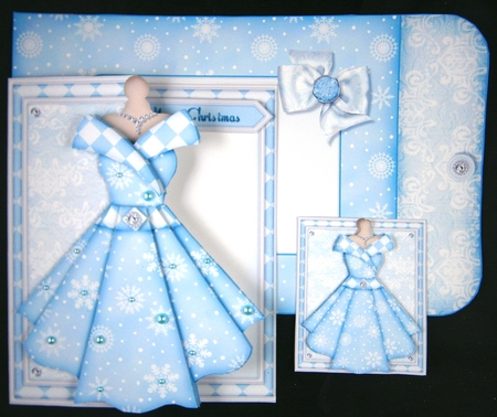 Womens Christmas Dress 04 - Decoupage Card Kit by Linda Short