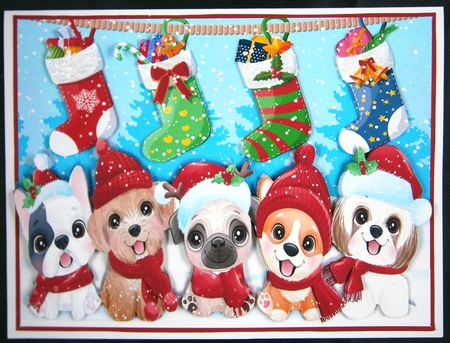 Christmas stockings and Dogs A5 by Linda Short