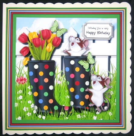 Wellies with flowers multi occasion card topper by Linda Short