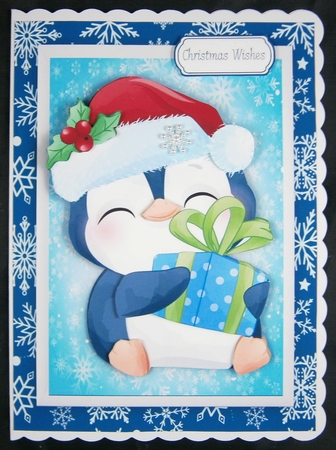 Cute Penguin With A Blue & Green Present by Linda Short
