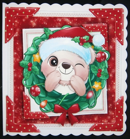 Adorable Bear In A Wreath 7x7 by Linda Short