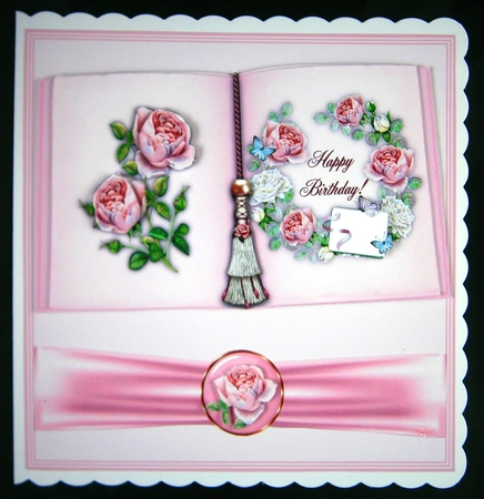 Three Pink Roses Open Book Card Kits With Plate Stands & Decoupage by Linda Short