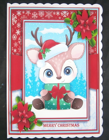 Festive Reindeer With Present by Linda Short