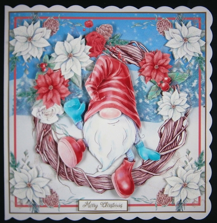 Christmas Nordic Gnome 7x7ins Decoupage Topper 1 by Linda Short