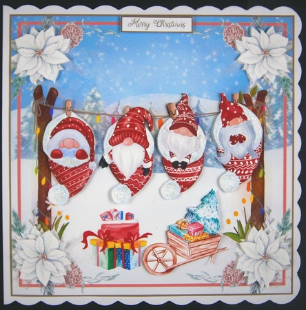 Cosy Christmas Gnomes 7x7ins Decoupage Topper  by Linda Short