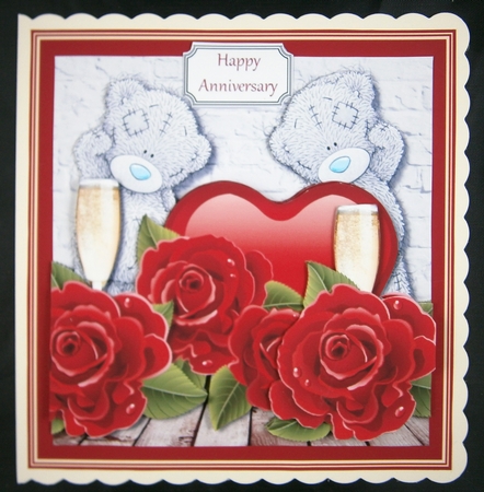 Tatty Teddy card topper for Anniversary, Engagement or Valentines Day by Linda Short