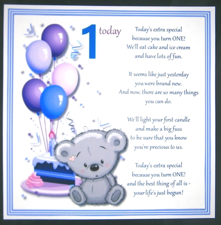 First Birthday Card Topper with lovely verse by Linda Short