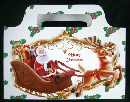 Lovely santa with reindeers and holly tote bag by Linda Short