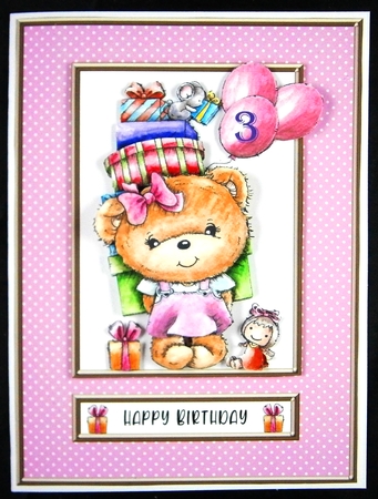 Cute Little Teddy Bear Birthday Topper (Pink) by Linda Short