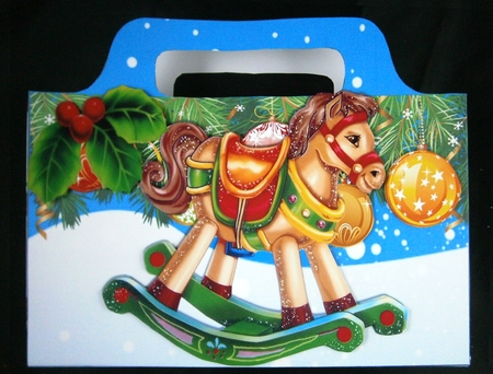 Lovely rocking horse with baubles and holy tote bag by Linda Short