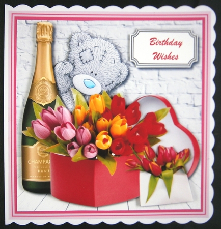 Tatty Teddy with flowers and champagne by Linda Short