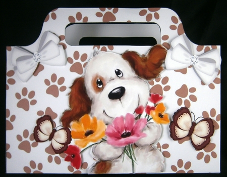 cute puppy  with flowers butterflies tote gift bag by Linda Short