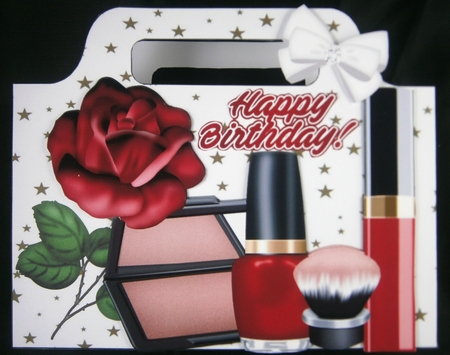 Pretty ladies tote gift bag with red rose, stars, and makeup by Linda Short
