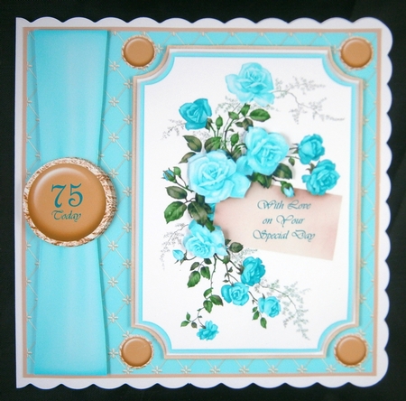 Aqua floral card front  by Linda Short