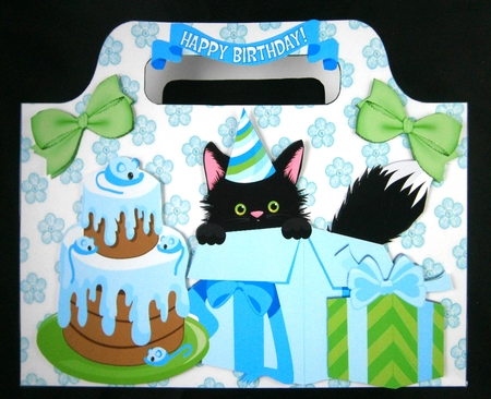 Black kitty with birthday cake and bows tote bag by Linda Short