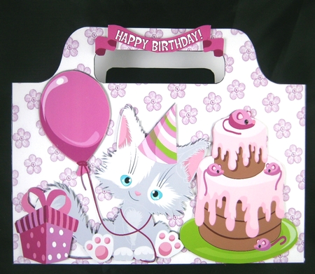 grey kitty with birthday cake tote bag by Linda Short