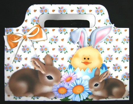 Cute bunnies and chick in a easter egg with flowers tote gift bag by Linda Short