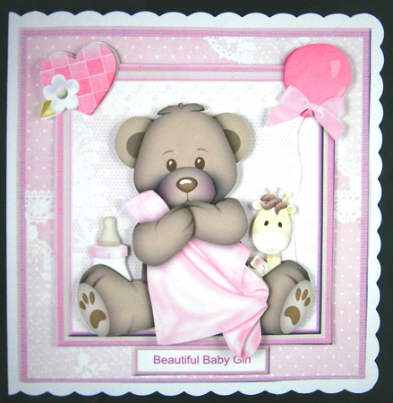 Baby Girl Bear & Blanket Decoupage Mini Kit by Linda Short
