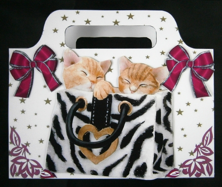 Cute kittens with pink bows, tote gift bag by Linda Short