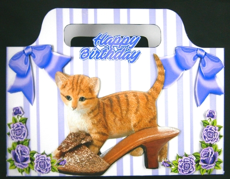Kitty with shoe and purple roses gift tote bag by Linda Short