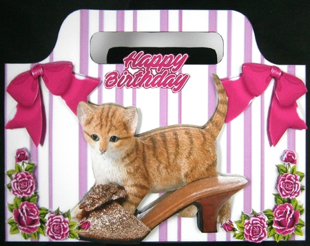 Kitty with shoe and pink roses gift tote bag by Linda Short