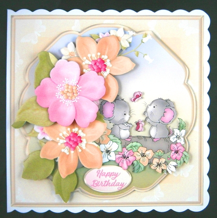 Mice in the Blossom - Decoupage Card Mini Kit by Linda Short