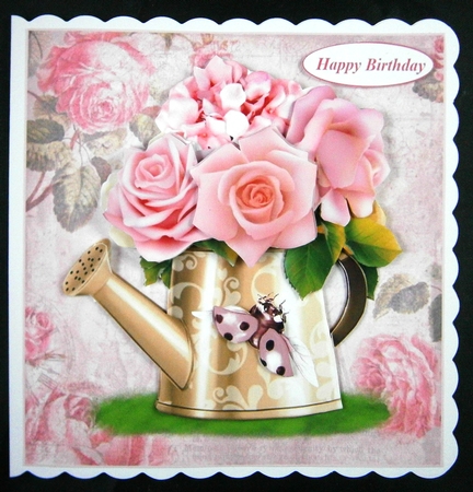 Water Can with Pink Rose Decoupage by Linda Short