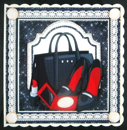 3 Black and red fashion accessories card front/toppers by Linda Short
