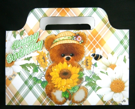 Cute little fuzzy bear with daisies tote gift bag by Linda Short